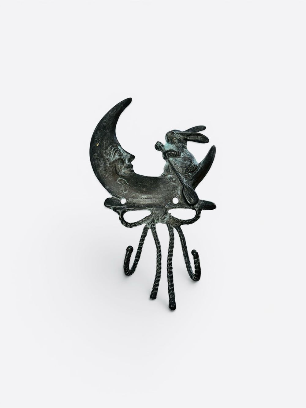 Rare Vintage Bronze Moon & Rabbit Wall Hook - Picture 4 of 12